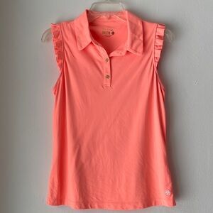 Lilly Pulitzer Coral Ruffle Sleeve Polo Top